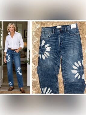 NWT Sz 28 Madewell The Dean Easy  Straight-Leg Jeans Blue Shibori Wash Tye Dye